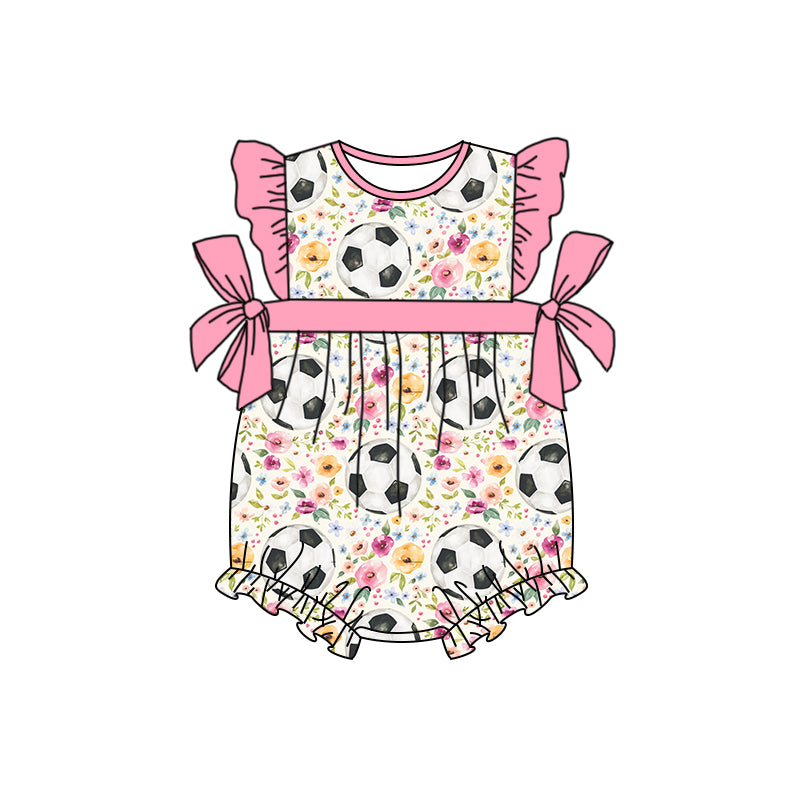 Pink flutter sleeves floral soccer baby girls romper