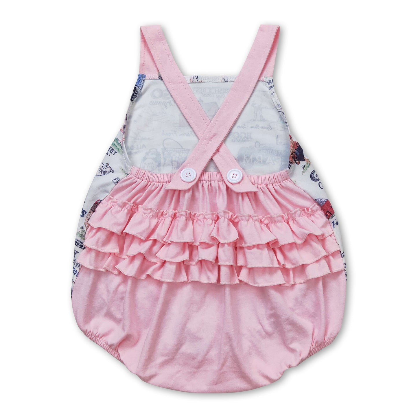 Pink cow chicken pig ruffle baby farm romper