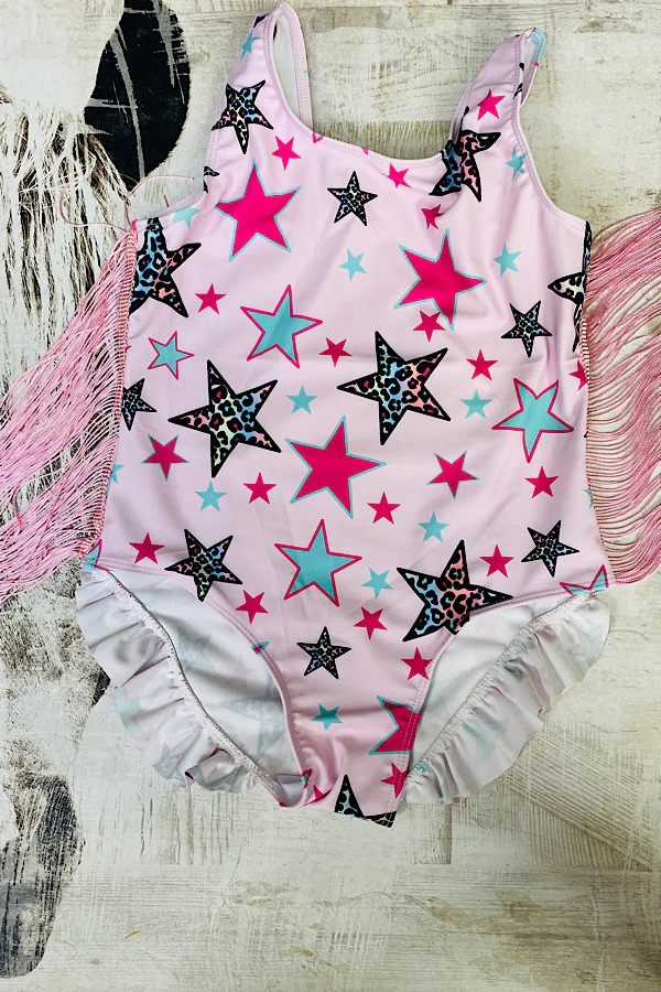 Pink leopard stars tassels baby girls romper