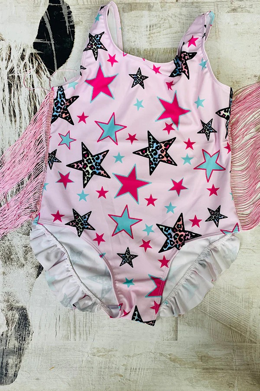 Pink leopard stars tassels baby girls romper