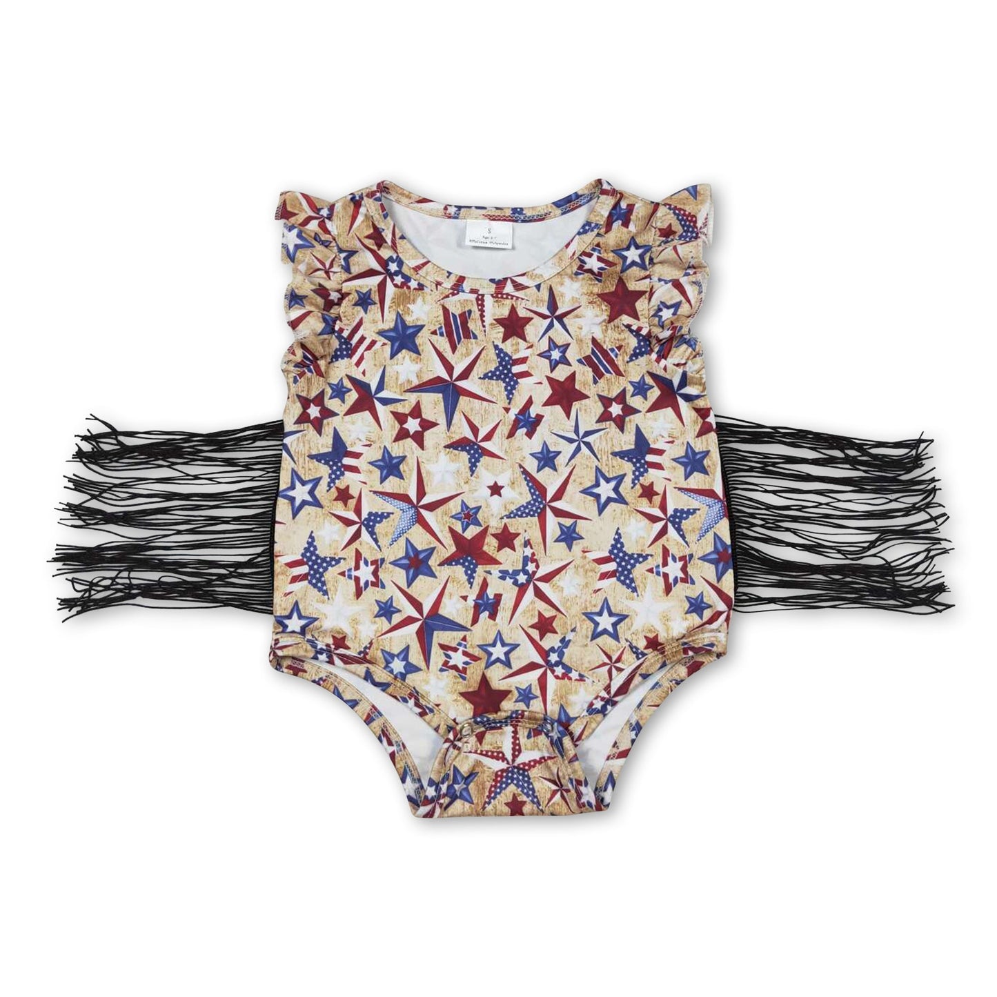 Flutter sleeves stars tassels baby 4th fo july romper