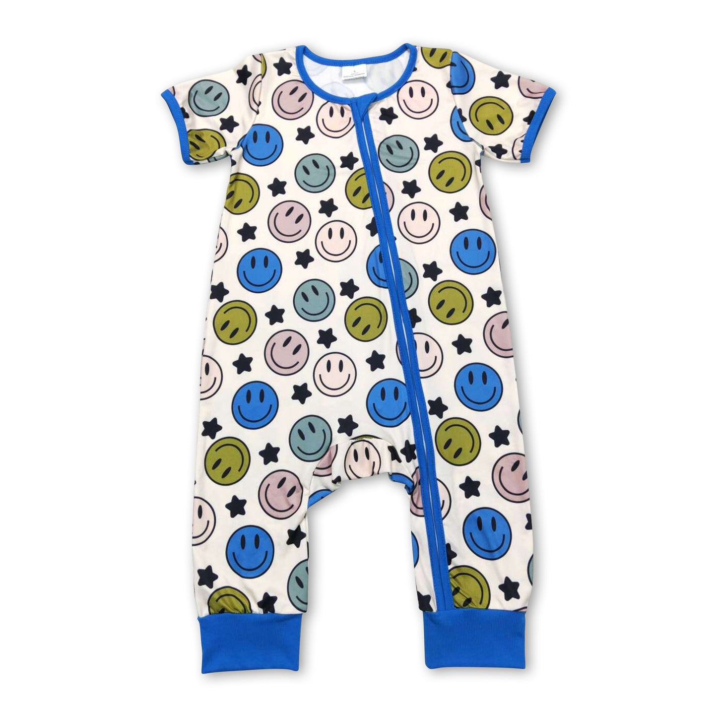 Short sleeves blue smile baby boy zipper romper