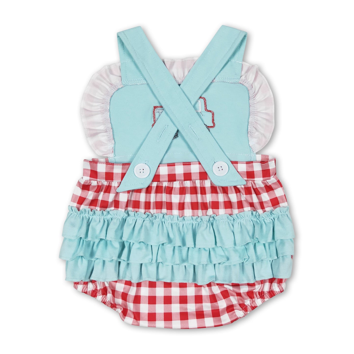 Sleeveless fire truck plaid baby girls summer romper