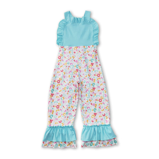 Sleeveless aqua leopard baby girls jumpsuit