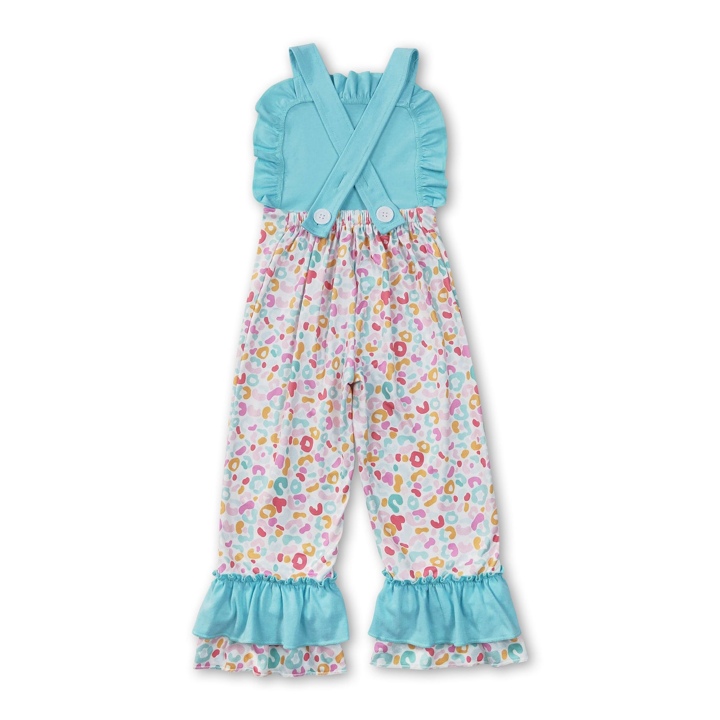 Sleeveless aqua leopard baby girls jumpsuit