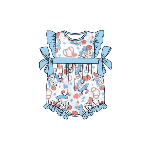 Flutter sleeves heart baseball baby girls romper