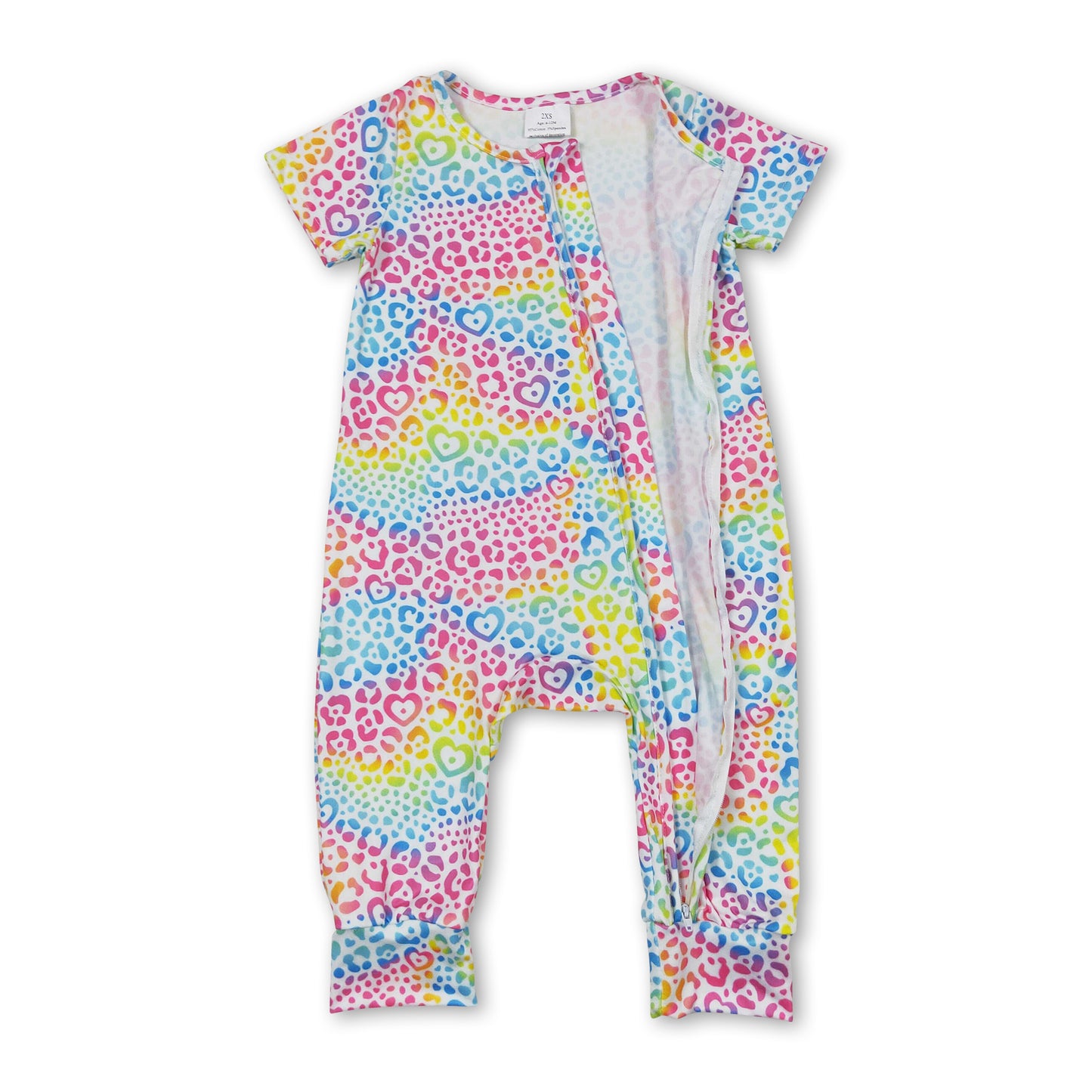 Short sleeves colorful leopard baby girls zipper romper