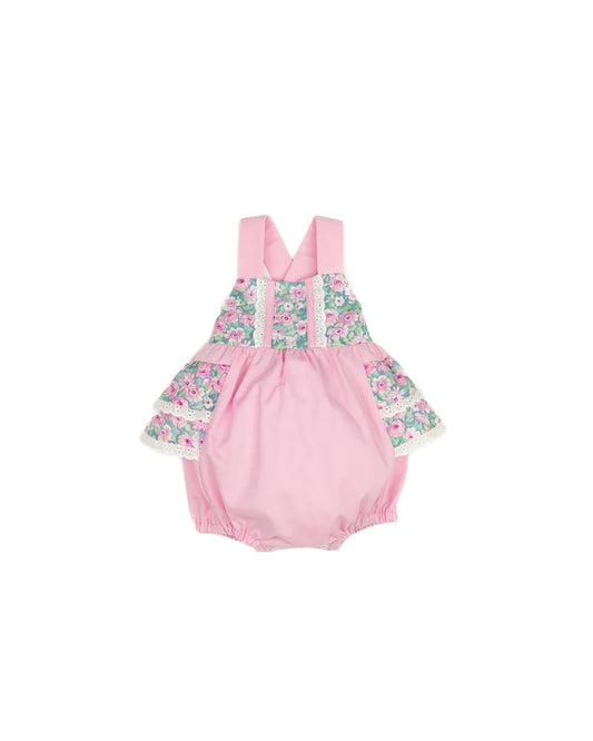 Pink floral ruffle baby girls summer romper