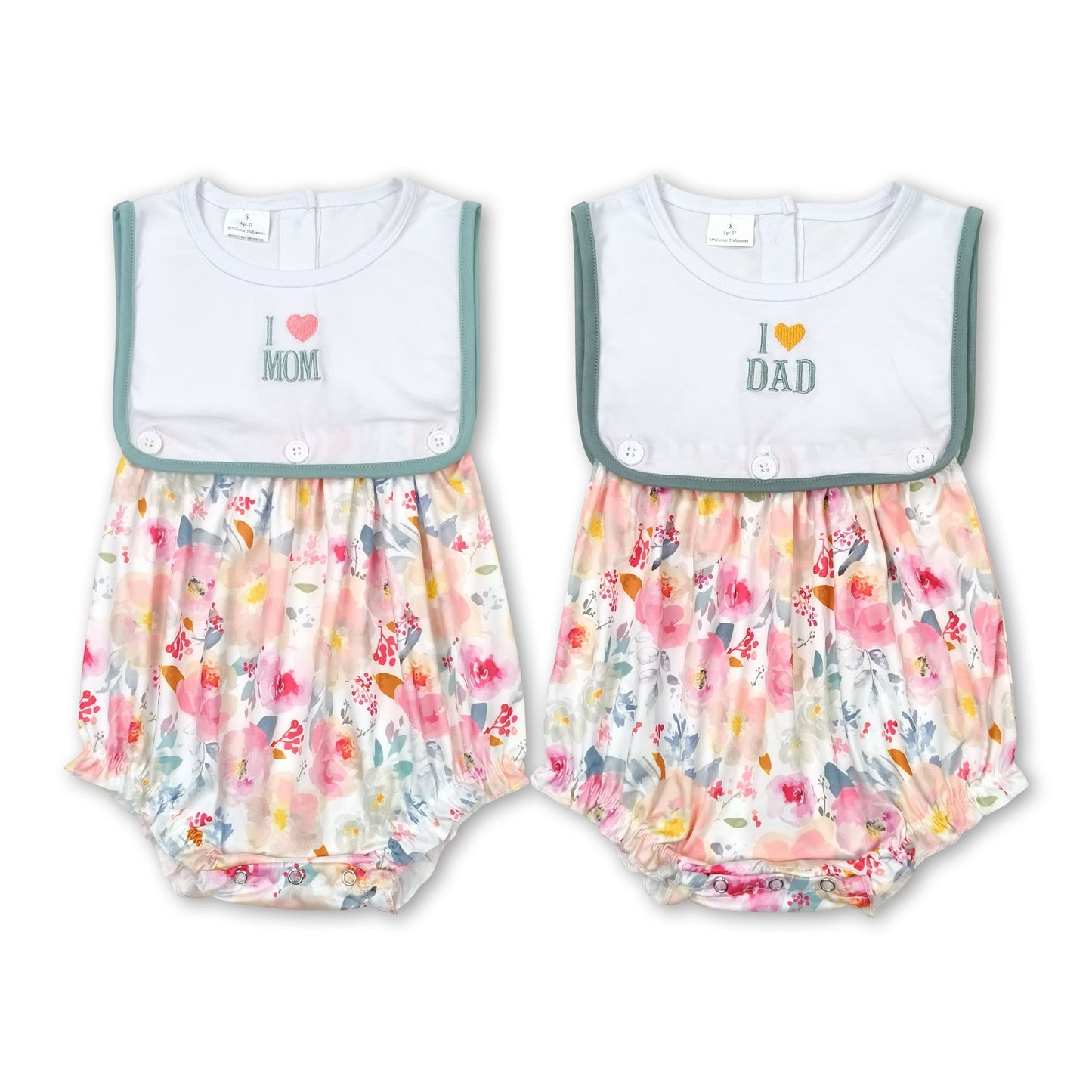 Sleeveless I love MOM floral baby girls romper