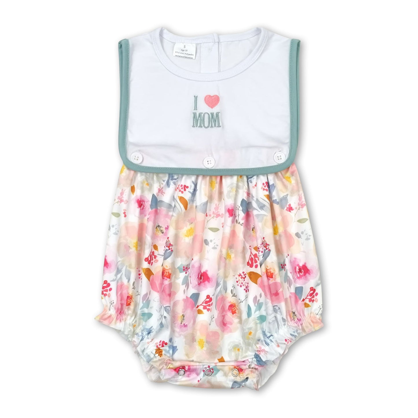 Sleeveless I love MOM floral baby girls romper