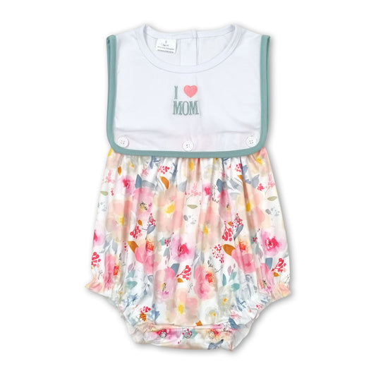 Sleeveless I love MOM floral baby girls romper