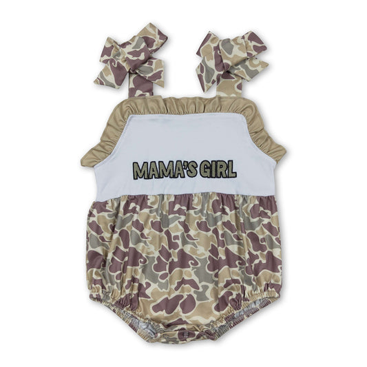 Suspender mama's girl camo baby romper