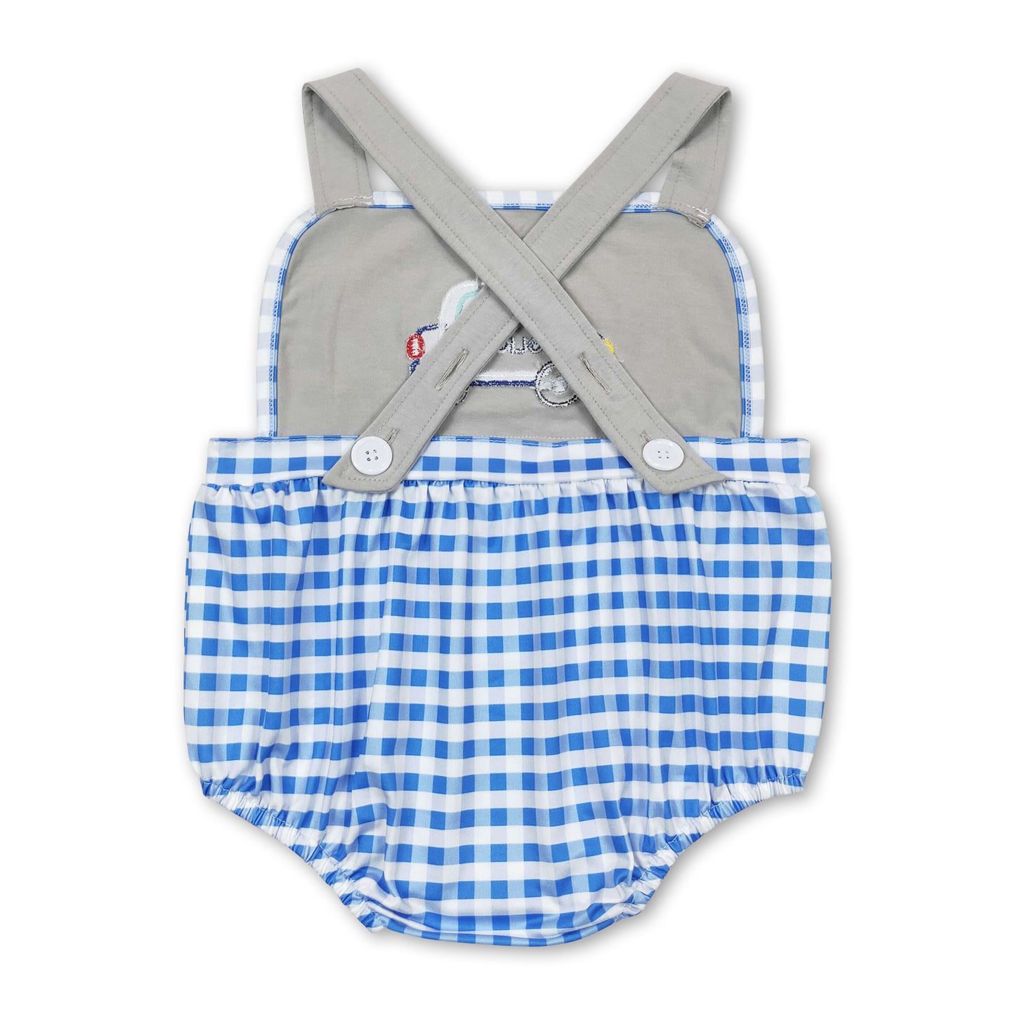 Police car blue plaid baby boys summer romper