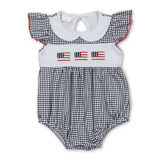 Flutter sleeves plaid flag baby girls 4th of july romper