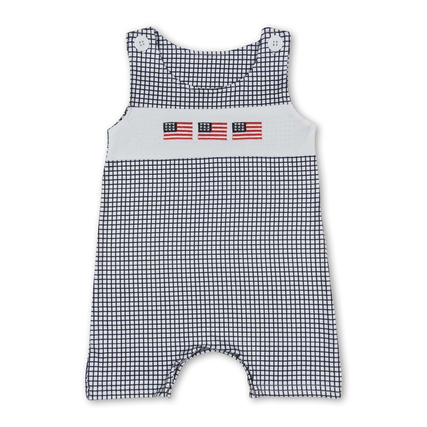 Sleeveless plaid flag baby boys 4th of july romper