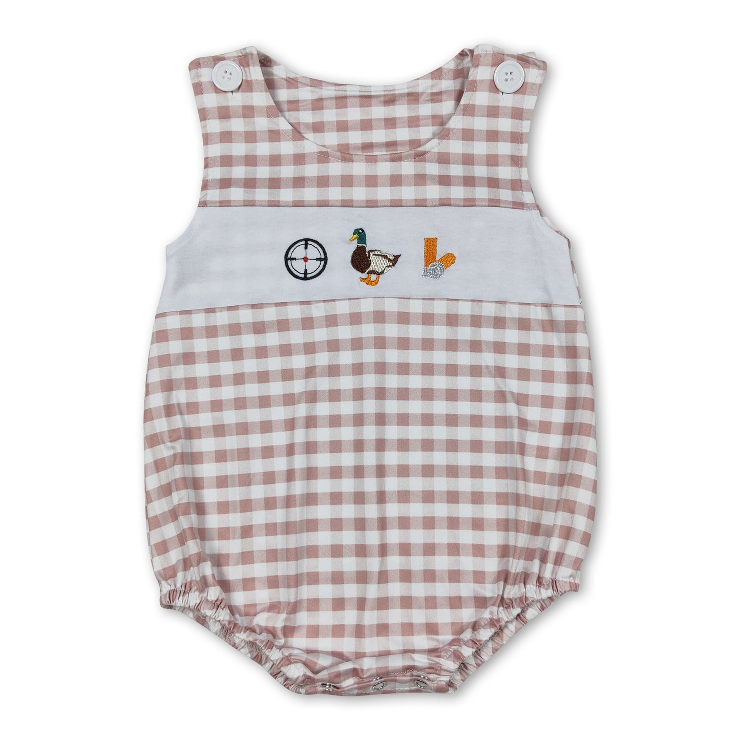 Khaki plaid duck sleeveless baby boys romper