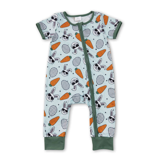 Short sleeves carrot eggs bunny baby zipper easter romper