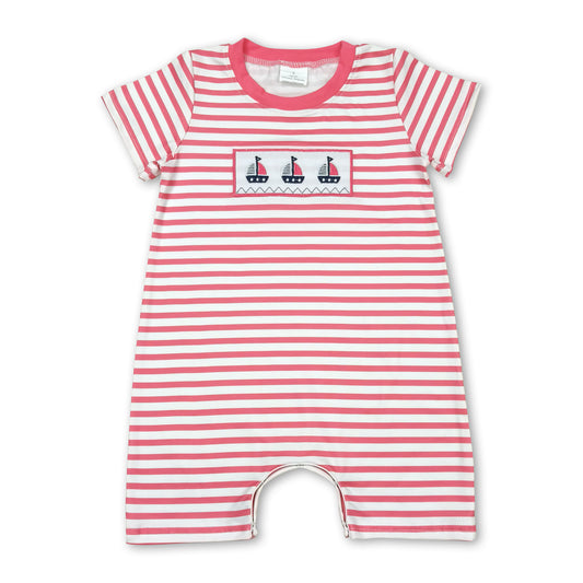 Short sleeves stripe boat baby kids romper