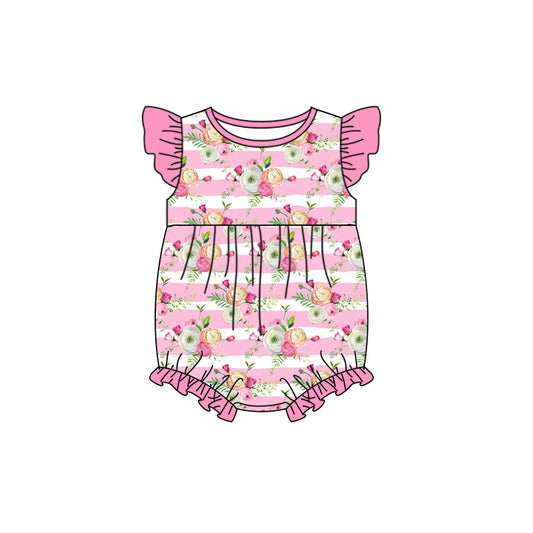 Flutter sleeves pink stripe floral baby girls romper