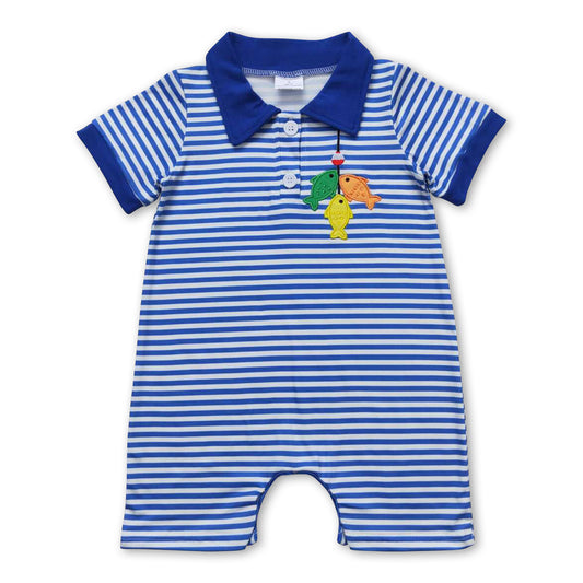 Short sleeves stripe fishing baby boy polo romper