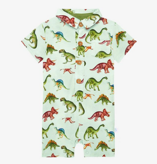 Short sleeves dinosaur baby boy polo romper