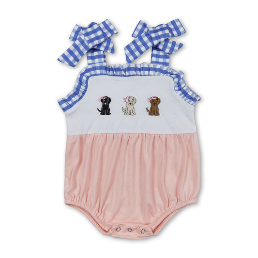 Plaid strap dog pink baby girls romper