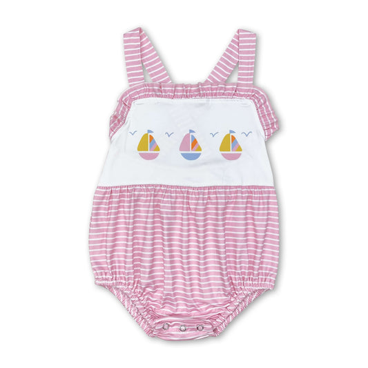 Pink stripe boat baby girls summer romper