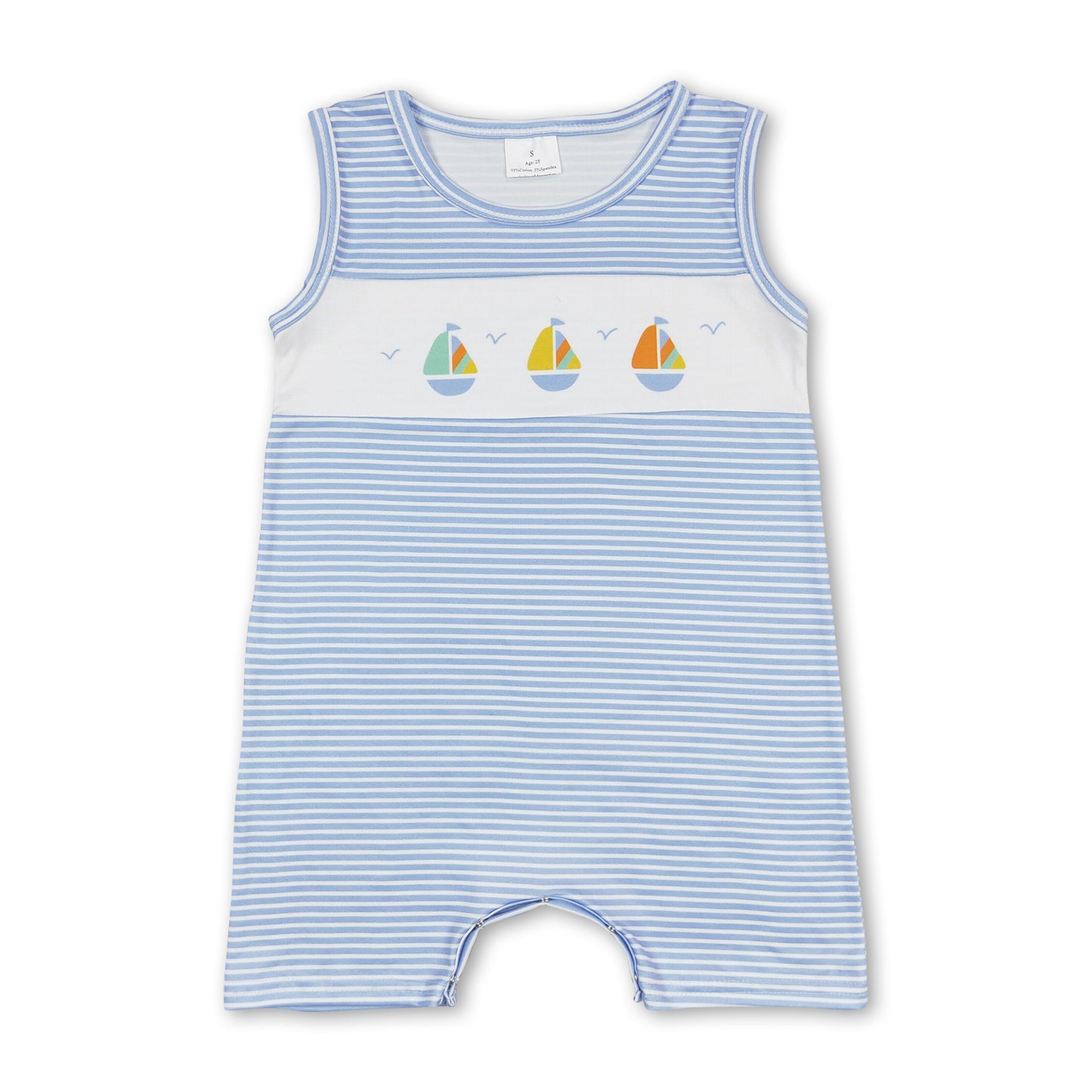 Sleeveless stripe boat baby boys summer romper