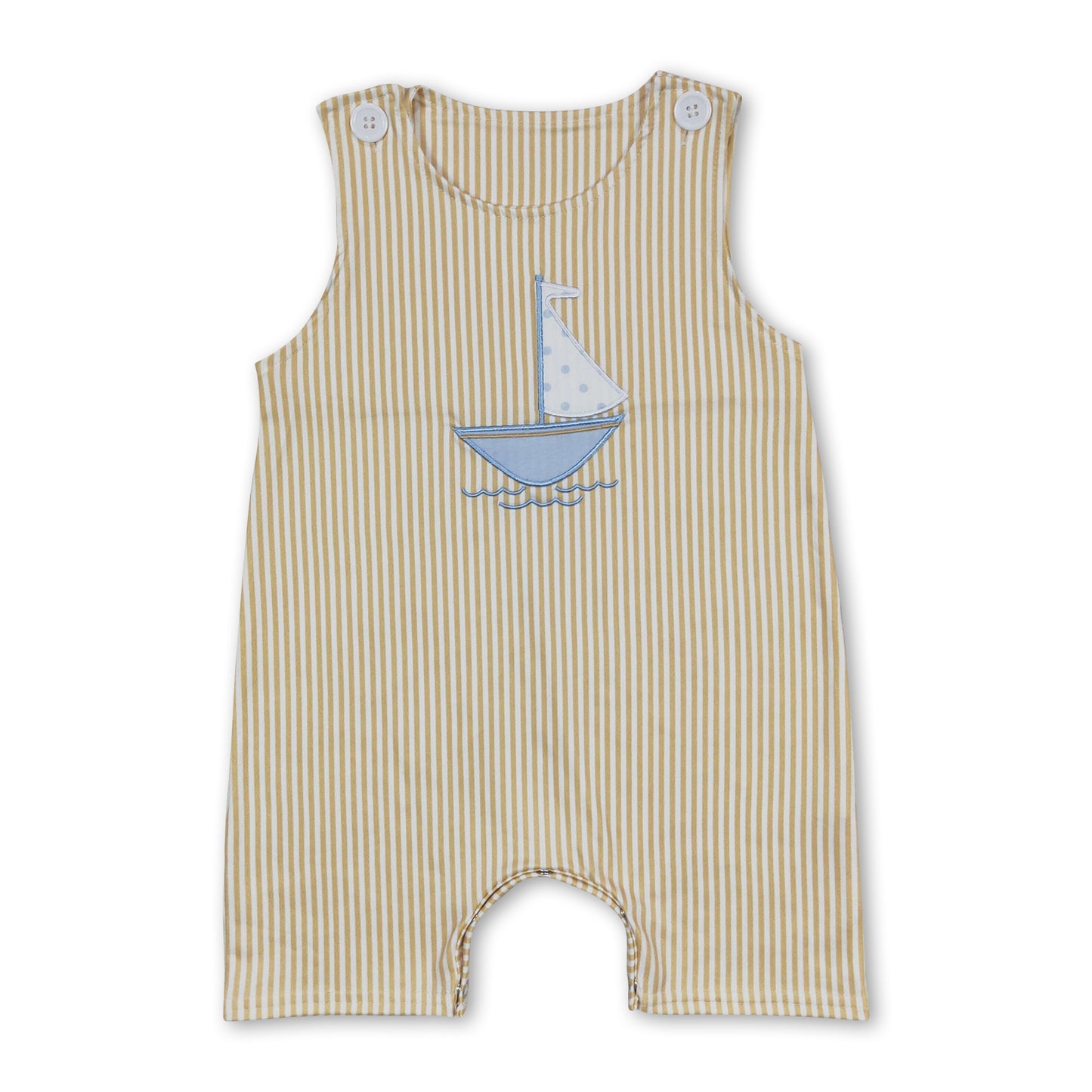 Sleeveless yellow stripe boat baby boy romper