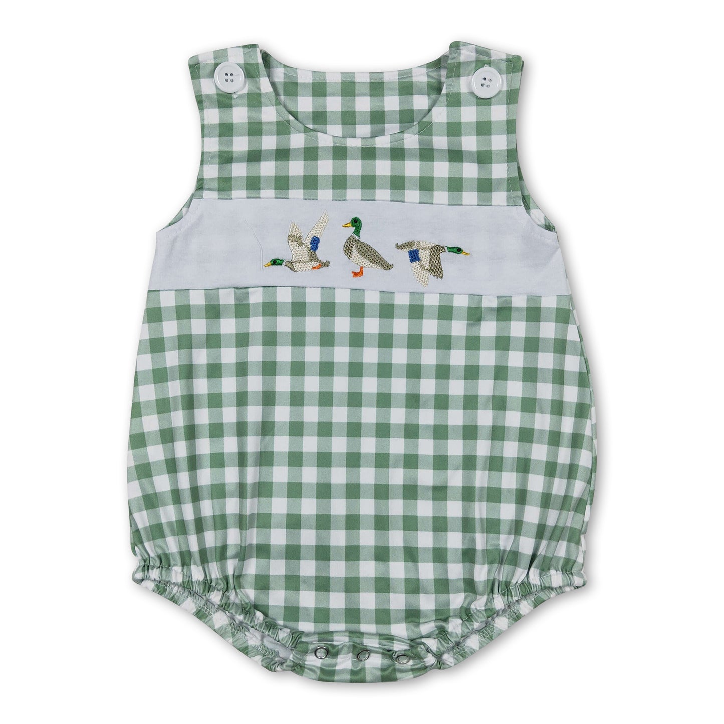 Green plaid sleeveless duck baby boys summer romper