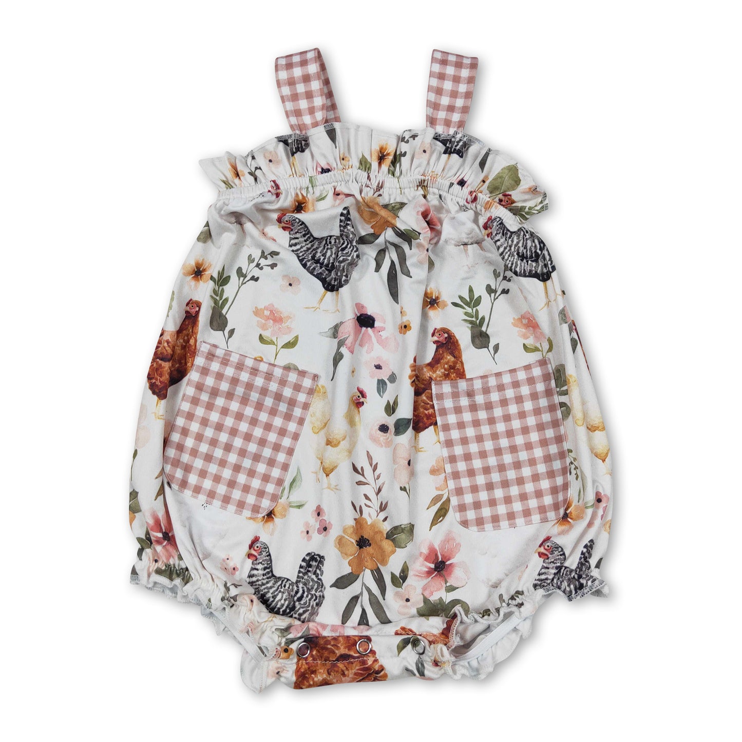 Sleeveless floral chicken pocket baby girls farm romper