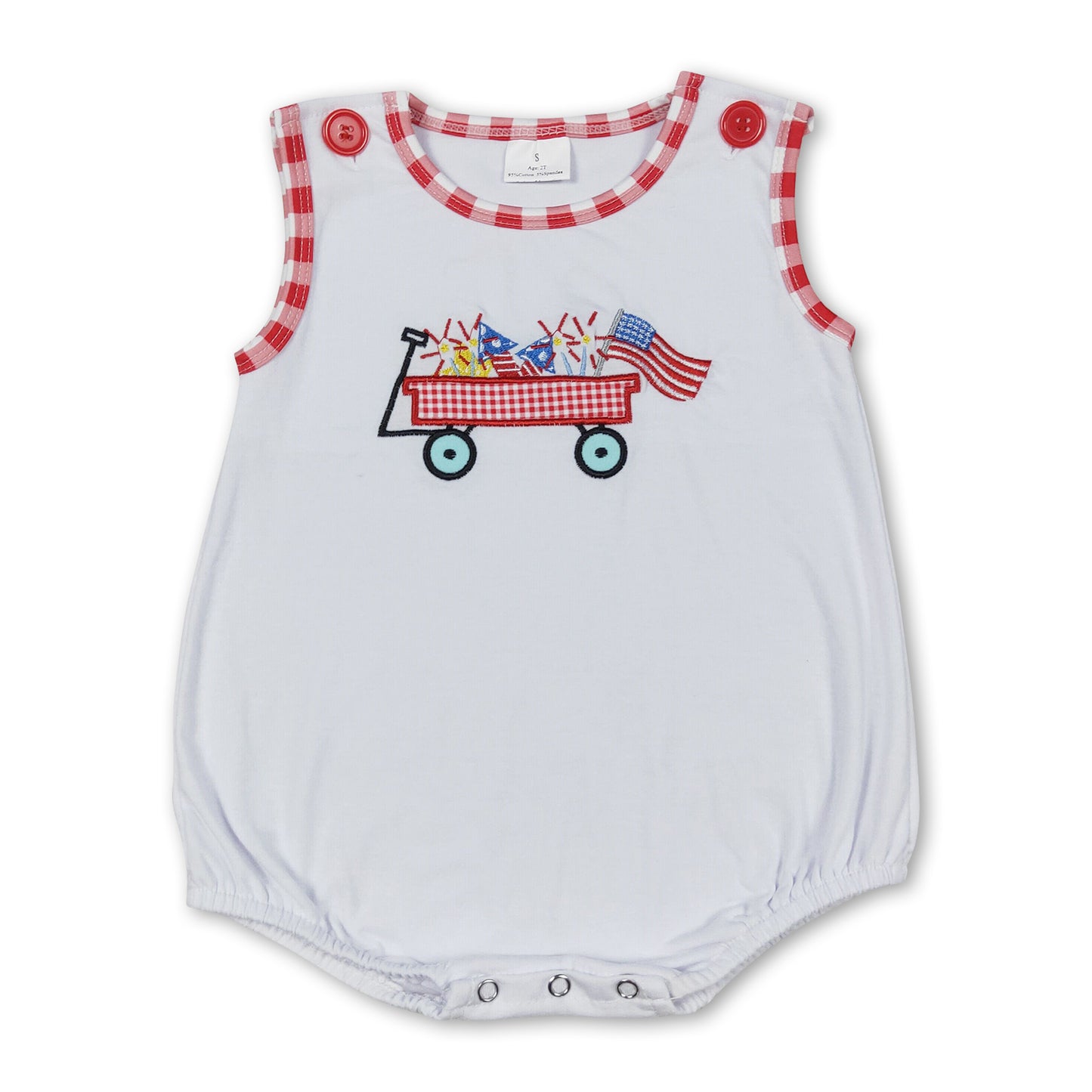 White sleeveless flag baby boys 4th of july romper