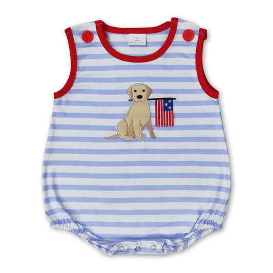 Sleeveless stripe dog flag baby boys 4th of july romper