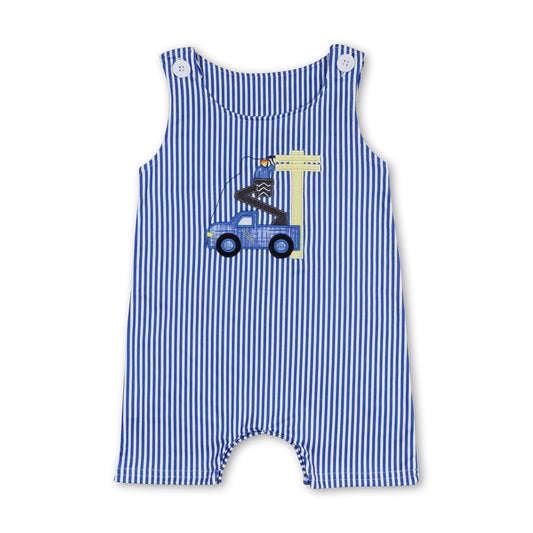 Sleeveless blue stripe lineman baby boy romper