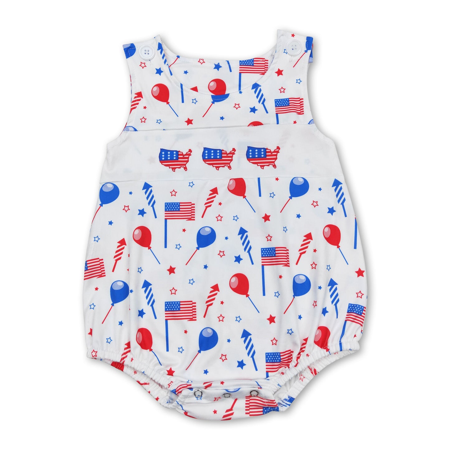 Sleeveless flag balloon baby boy 4th of july romper