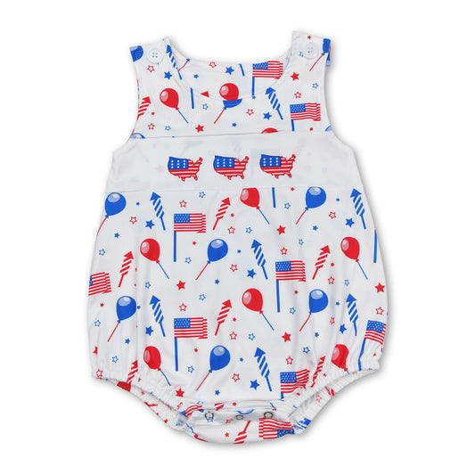 Sleeveless flag balloon baby boy 4th of july romper