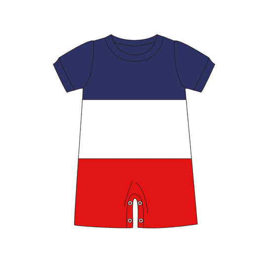Blue white red patchwork boys 4th of july romper