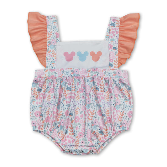 Flutter sleeves floral mouse baby girls romper