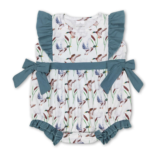 Flutter sleeves duck bow baby girls romper