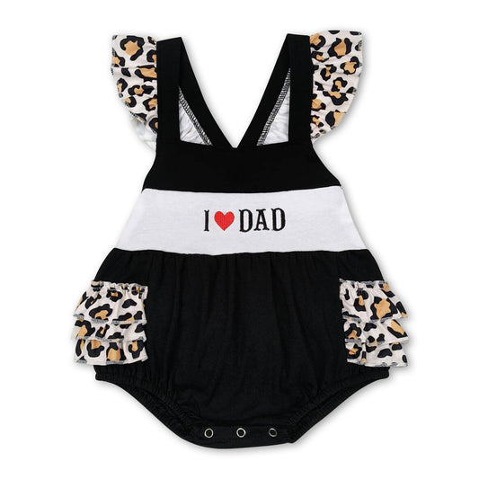 I love DAD black leopard baby girls father's day romper