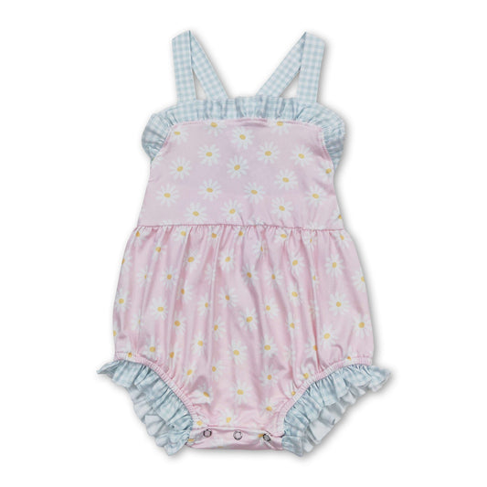 Plaid straps daisy baby girls summer romper