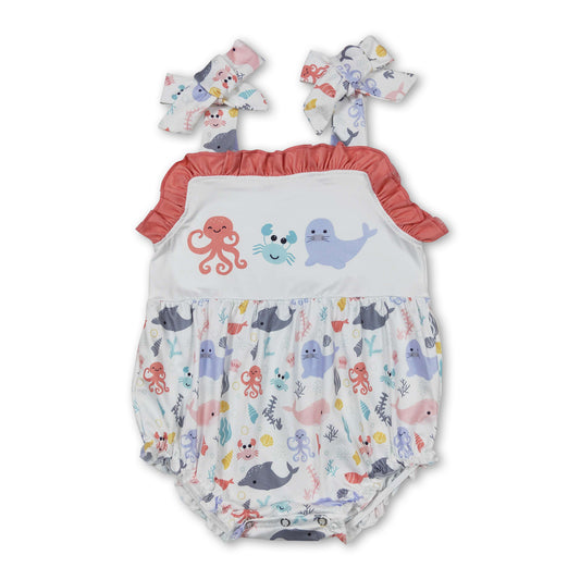 Straps crab octopus baby girls summer romper