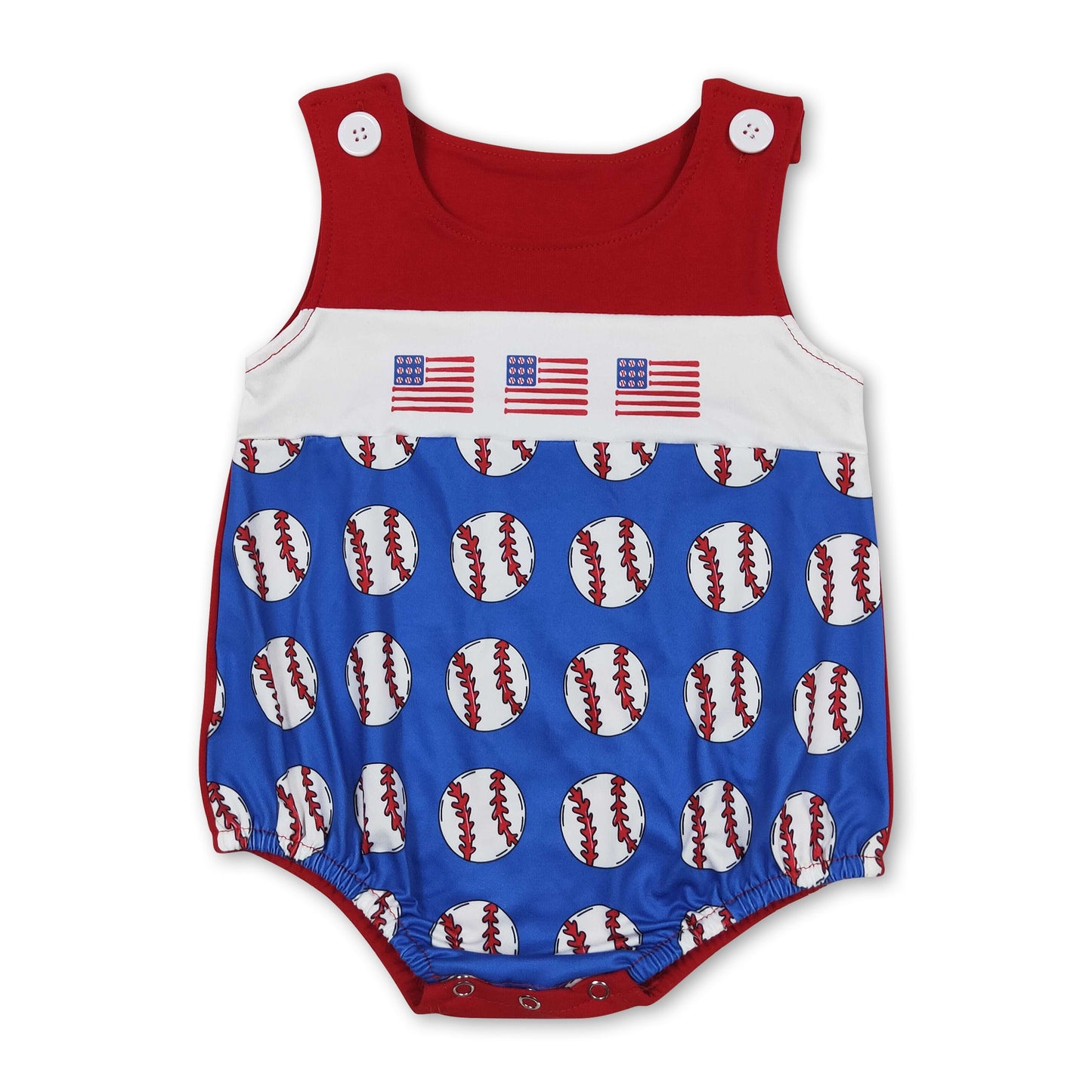 Sleeveless baseball flag baby boys romper