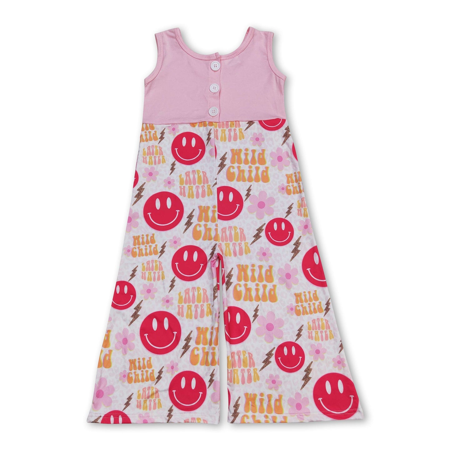 Pink sleeveless wild child smile girls jumpsuit