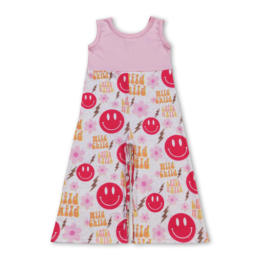 Pink sleeveless wild child smile girls jumpsuit