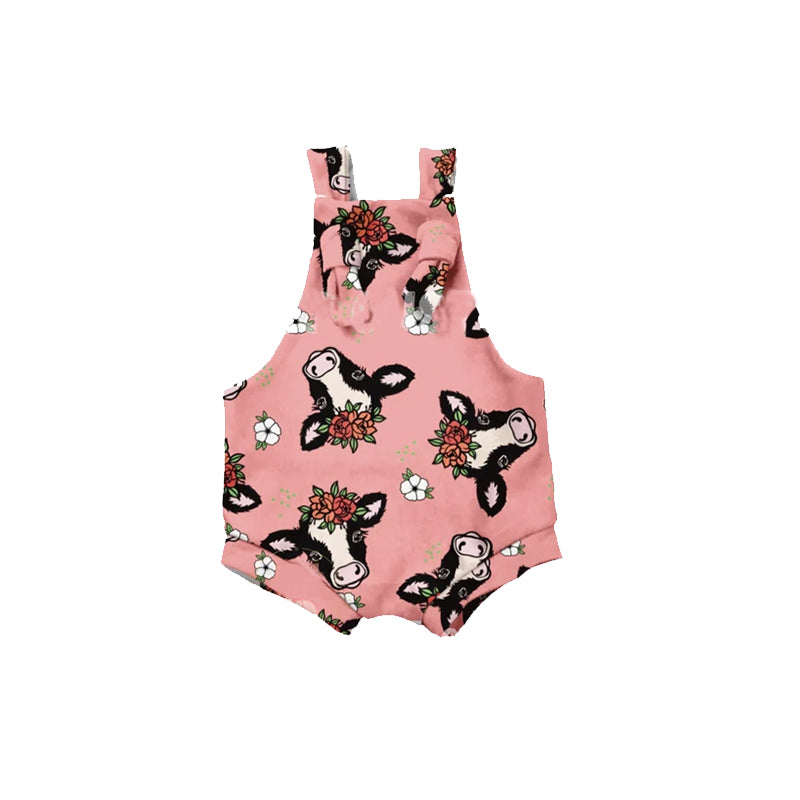 Suspender cows floral baby girls summer romper