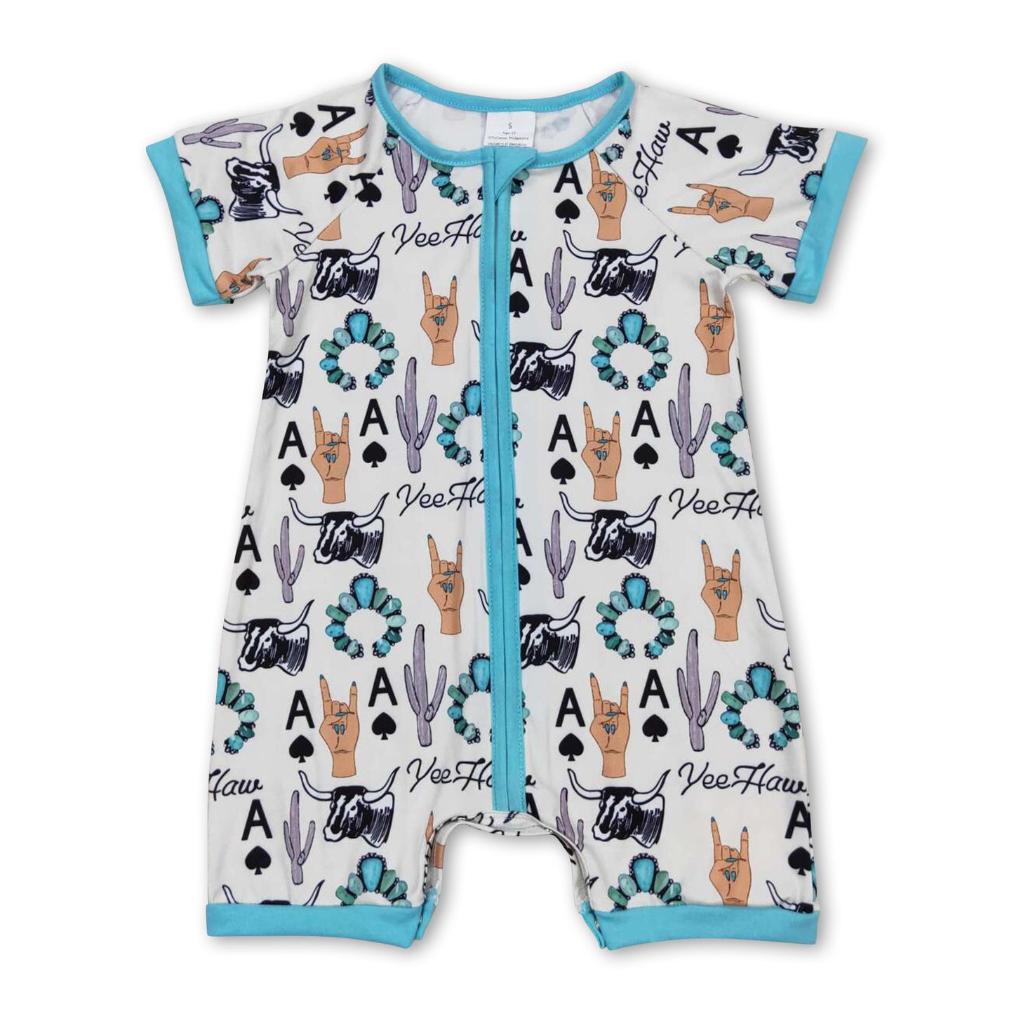 Short sleeves cows cactus baby zipper romper