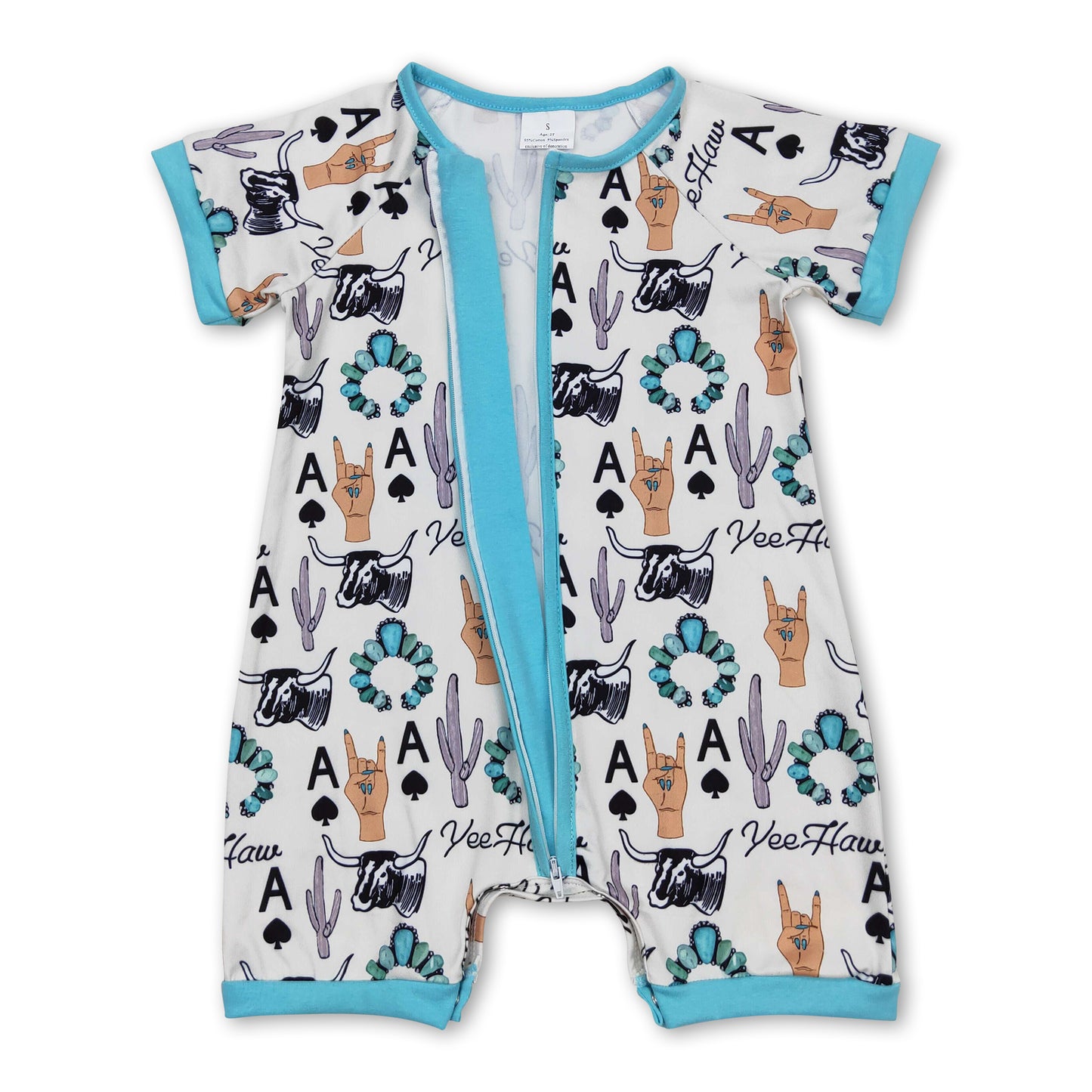 Short sleeves cows cactus baby zipper romper