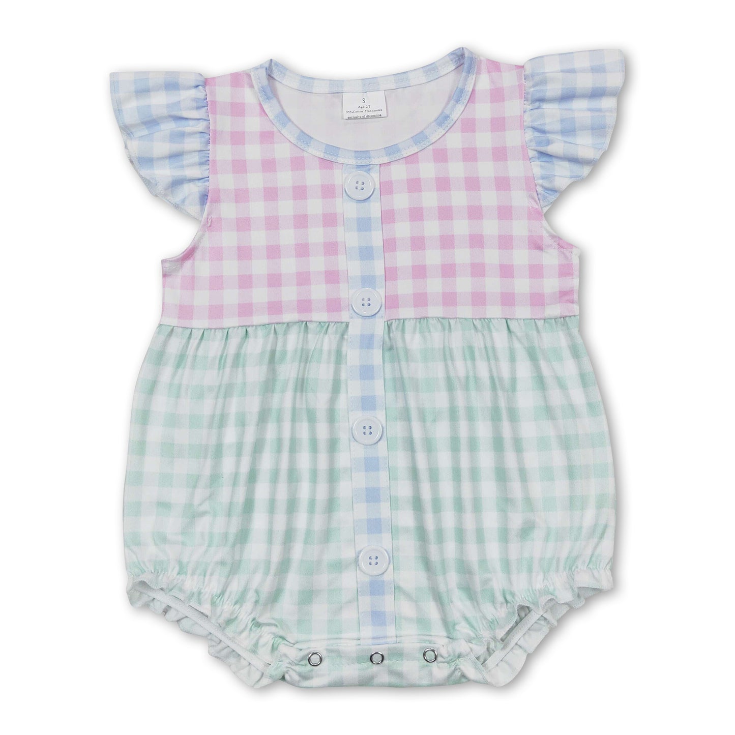 Flutter sleeves pink mint plaid baby girls summer romper