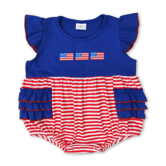 Flutter sleeves flag stripe baby girls 4th of july romper